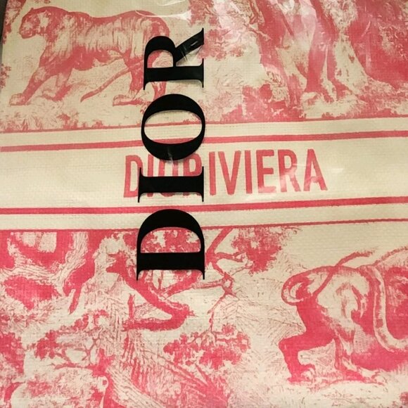 New Christian Dior Exclusive ‘Dioriviera’ Pink & Beige Large Straw Tote Bag - Picture 6 of 7